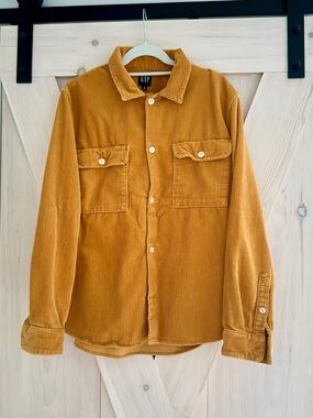 GAP Men's Wide Wale Corduroy Mustard Yellow button down shirt Jacket M Cottage